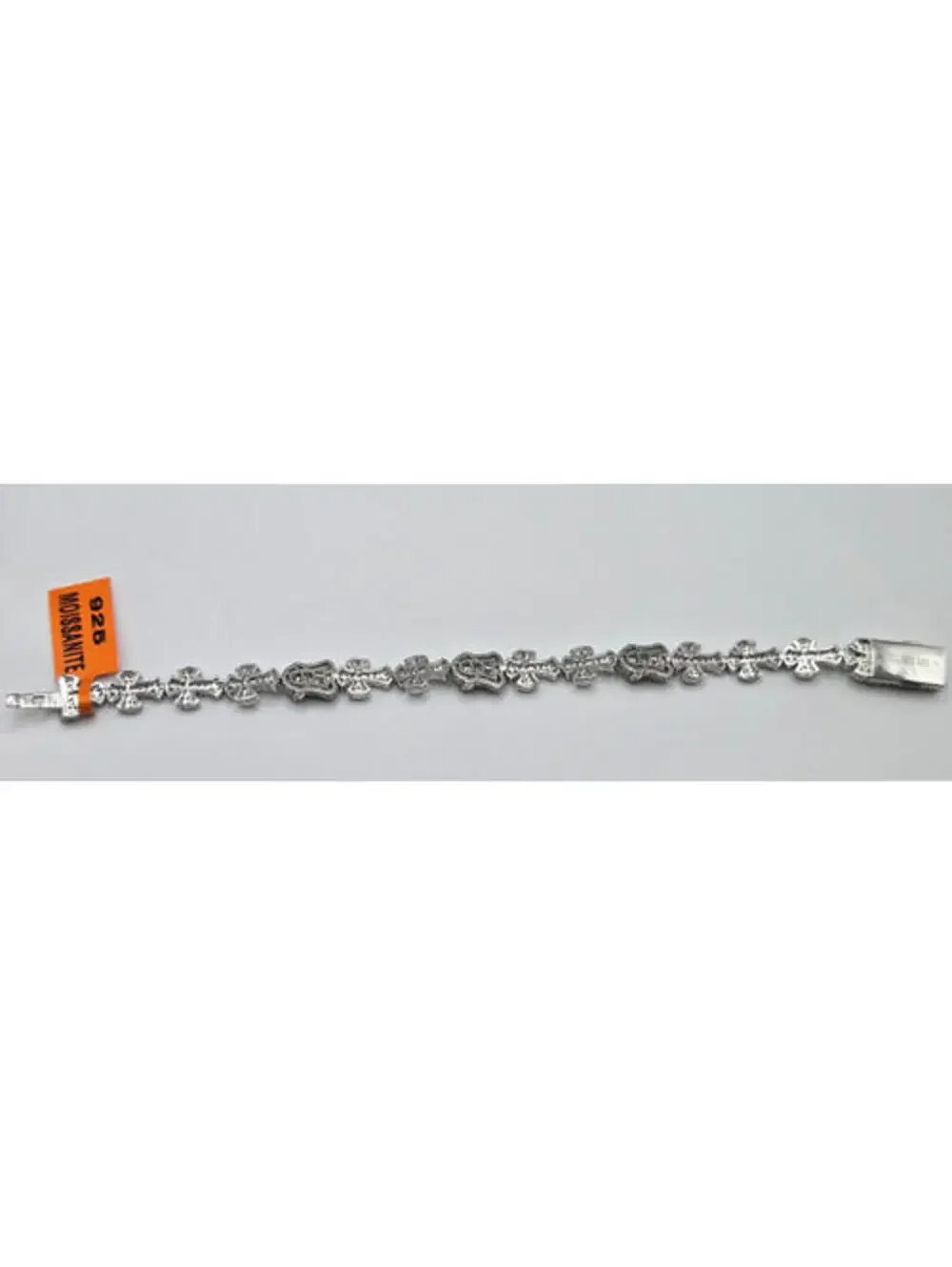 Real MOISSANITE Jesus Face & Cross Bracelet, 925 Sterling Silver, 9in Icey